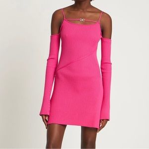 Stretch ribbed knit mini dress w / straps